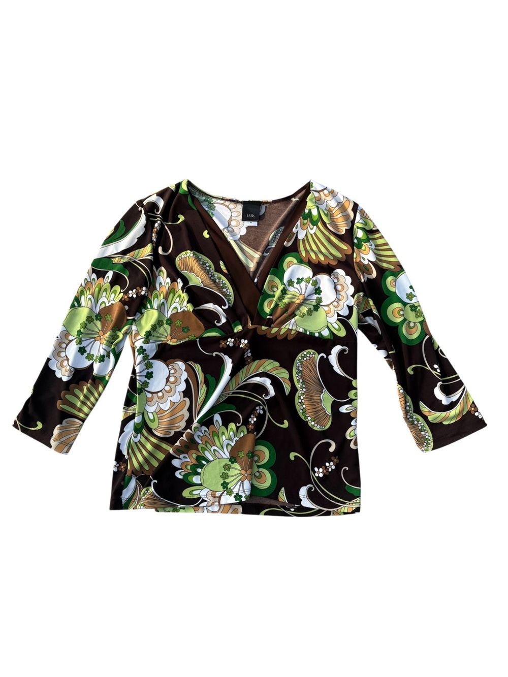 Y2K Printed Long Sleeve Top Brown & Green Fairy Boho 70s